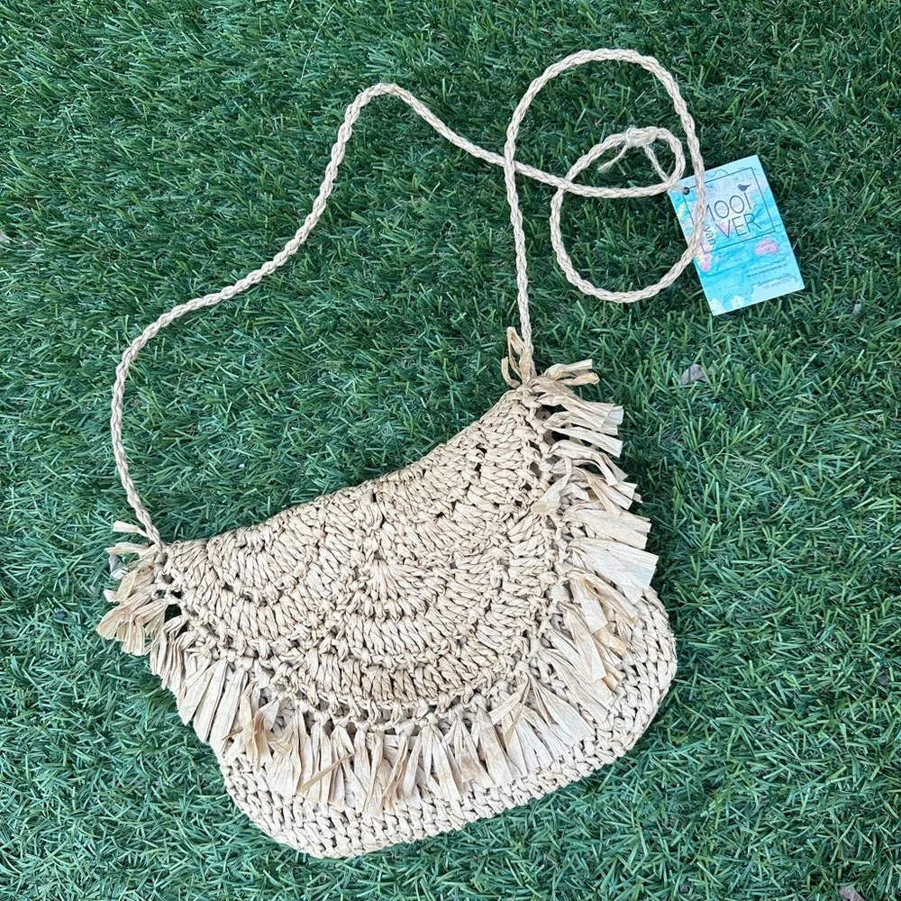 BNWT Dutch Handmade Crocheted Straw Crossbody Bag Purse - Picture 2 of 12